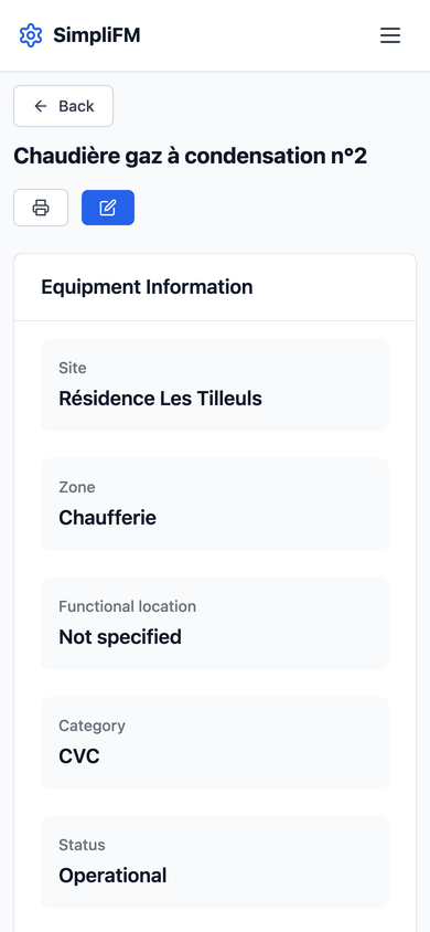 Asset record viewed on a phone.